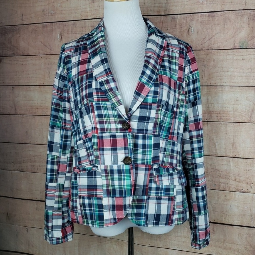 Sz 4 - Talbots Madras Plaid Blazer in Navy, Red, Green, and White